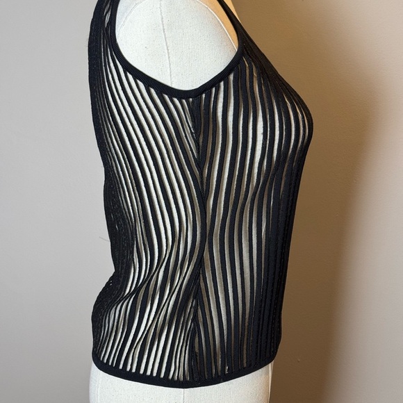 Vintage 90s Thierry Mugler black knitted vertical stripe sheer mesh tank top - Picture 5 of 7